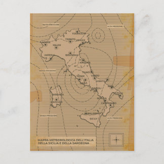 Vintage weather map of Italy, Scilly and Sardinia Invitation Postcard
