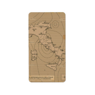 Vintage weather map of Italy, Scilly and Sardinia Label