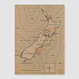 Vintage weather map of New Zealand