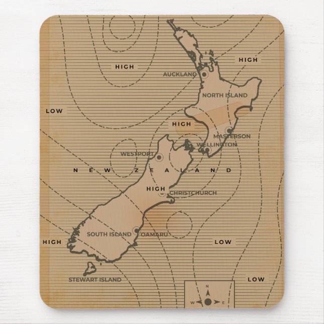 Vintage weather map of New Zealand Mouse Mat (Front)