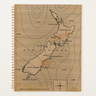 Vintage weather map of New Zealand Planner