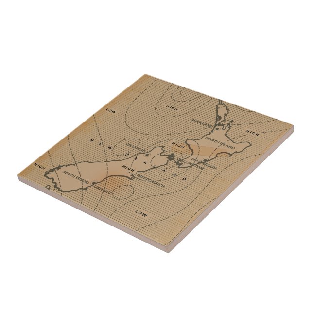 Vintage weather map of New Zealand Tile (Side)