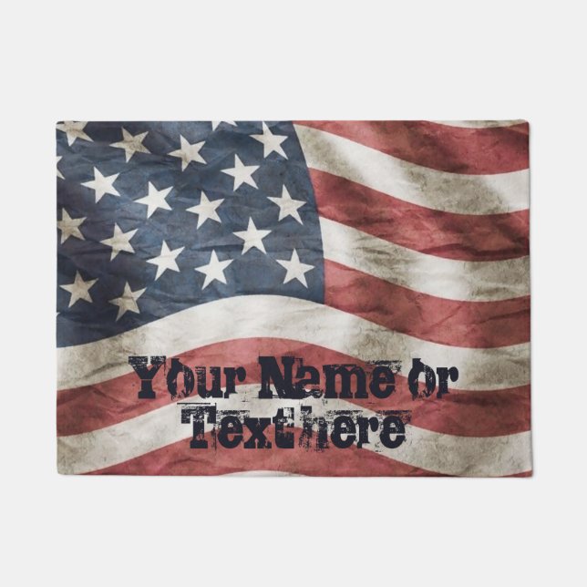 Vintage Weathered American Flag Doormat (Front)