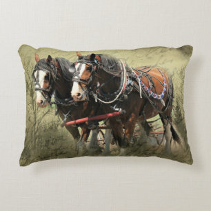 Vintage Weathered Clydesdale Postcard Decorative Cushion