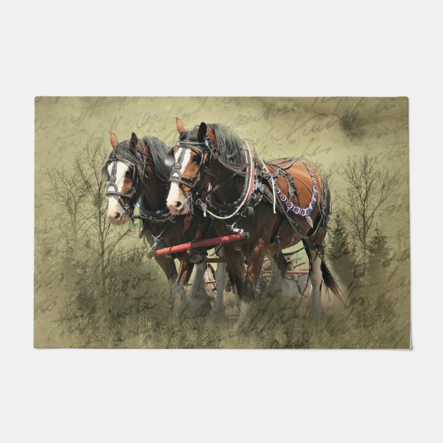 Vintage Weathered Clydesdale Postcard Doormat (Front)