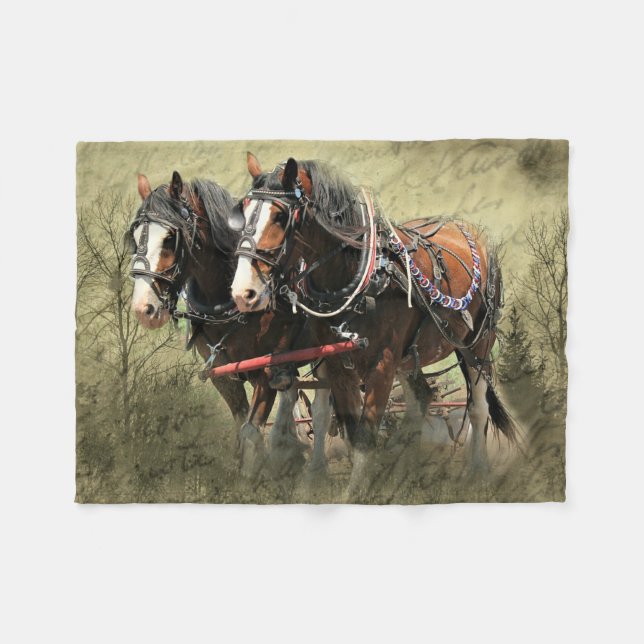 Vintage Weathered Clydesdale Postcard Fleece Blanket (Front (Horizontal))