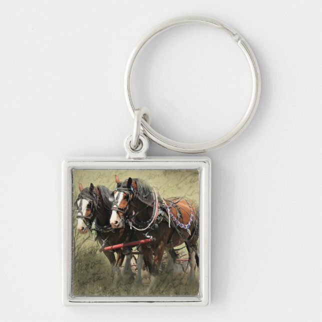 Vintage Weathered Clydesdale Postcard Key Ring (Front)