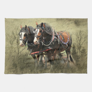 Vintage Weathered Clydesdale Postcard Tea Towel
