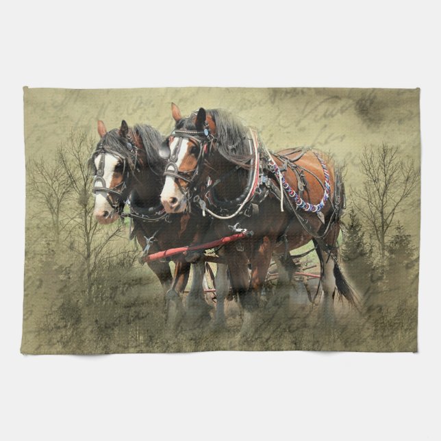 Vintage Weathered Clydesdale Postcard Tea Towel (Horizontal)