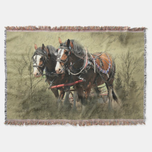 Vintage Weathered Clydesdale Postcard Throw Blanket