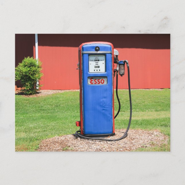 Vintage Weathered Esso Outside Gas Pump Postcard (Front)