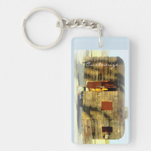Vintage Weathered wood trailer gypsy caravan Key Ring