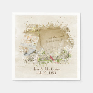 vintage wedding album with daisies napkin