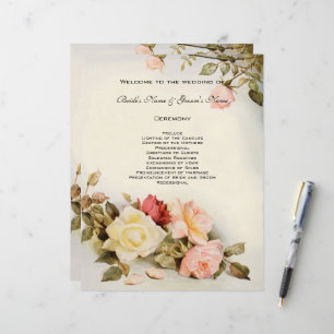 Vintage Wedding Antique Garden Rose Flower Program