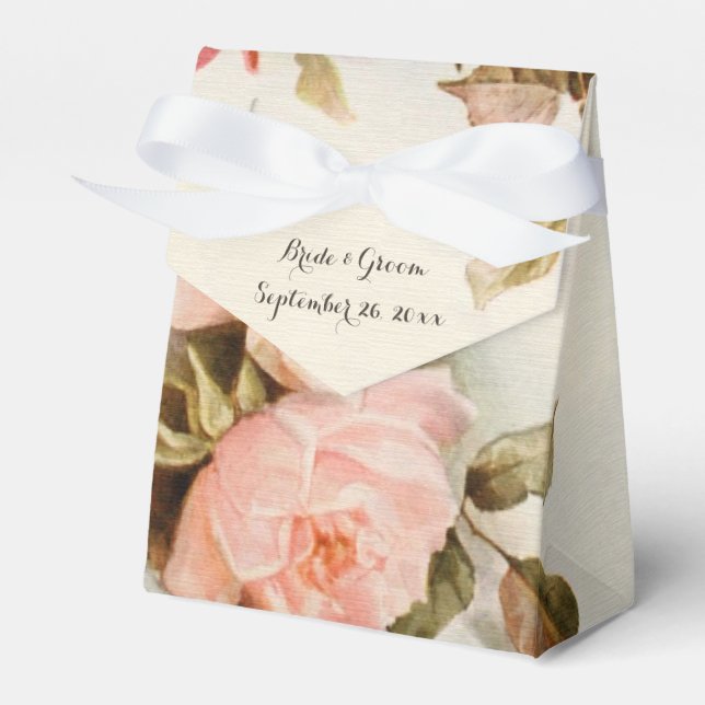 Vintage Wedding Antique Garden Rose Flowers Favour Box (Front Side)