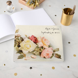 Vintage Wedding Antique Garden Rose Flowers Guest Book