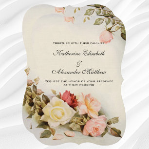 Vintage Wedding Antique Garden Rose Flowers Invitation