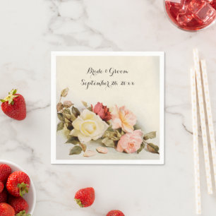 Vintage Wedding Antique Garden Rose Flowers Napkin