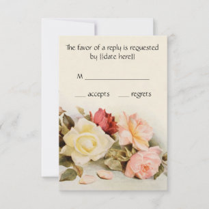 Vintage Wedding Antique Garden Rose Flowers RSVP Card