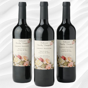 Vintage Wedding Antique Garden Rose Flowers Wine Label