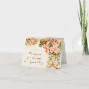 Vintage Wedding Antique Pink Rose Flower Thank You Card