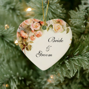 Vintage Wedding, Antique Pink Rose Flowers Floral Ceramic Tree Decoration