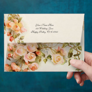 Vintage Wedding, Antique Pink Rose Flowers Floral Envelopes