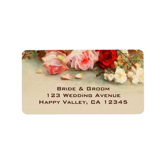 Vintage Wedding, Antique Rose Flowers Floral Art Address Label