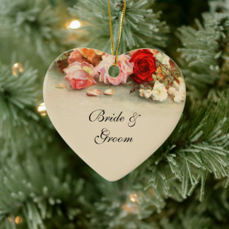 Vintage Wedding, Antique Rose Flowers Floral Art Ceramic Tree Decoration