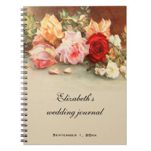 Vintage Wedding, Antique Roses Flowers Floral Notebook