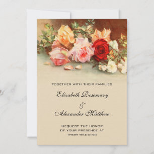 Vintage Wedding, Antique Roses Flowers Still Life Invitation