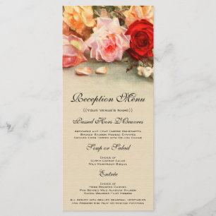 Vintage Wedding, Antique Roses Flowers Still Life Menu