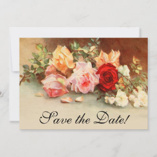 Vintage Wedding, Antique Roses Flowers Still Life Save The Date