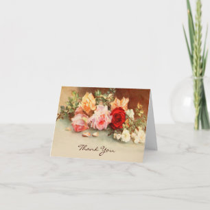 Vintage Wedding, Antique Roses Flowers Still Life Thank You Card
