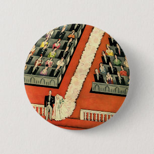 Vintage Wedding, Art Deco Bride and Groom Newlywed 6 Cm Round Badge