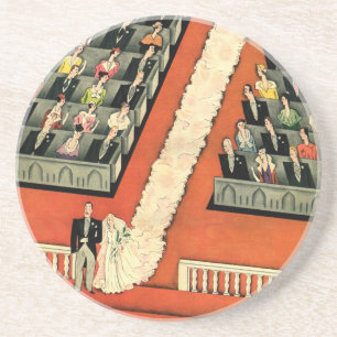 Vintage Wedding, Art Deco Bride and Groom Newlywed Coaster