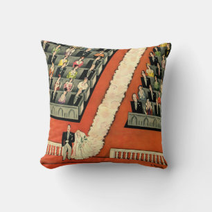 Vintage Wedding, Art Deco Bride and Groom Newlywed Cushion