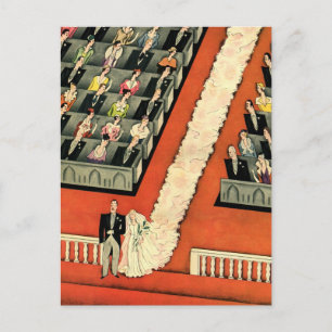 Vintage Wedding, Art Deco Bride and Groom Newlywed Postcard