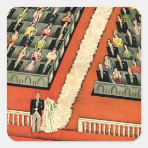 Vintage Wedding, Art Deco Bride and Groom Newlywed Square Sticker