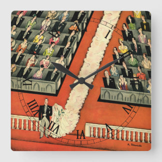 Vintage Wedding, Art Deco Bride and Groom Newlywed Square Wall Clock