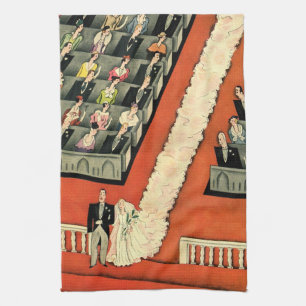 Vintage Wedding, Art Deco Bride and Groom Newlywed Tea Towel