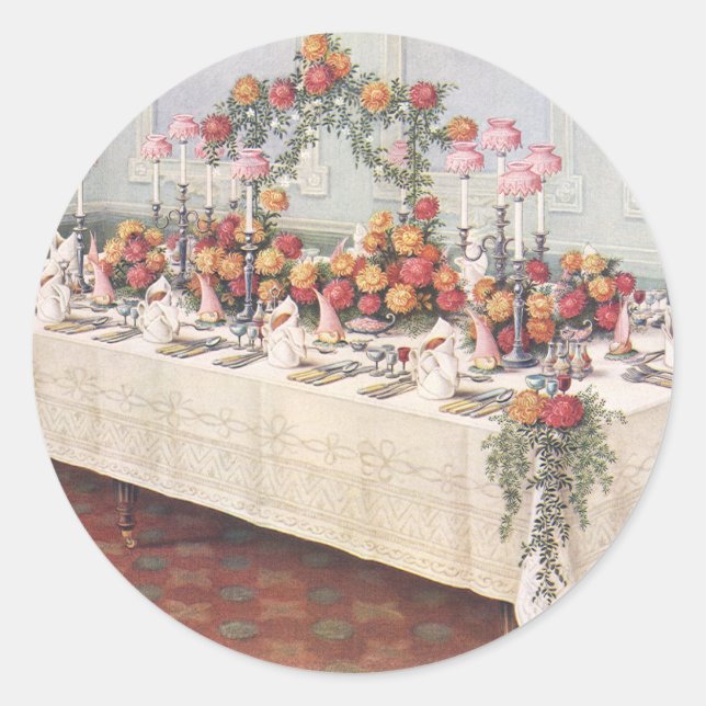 Vintage Wedding Banquet Table Classic Round Sticker (Front)
