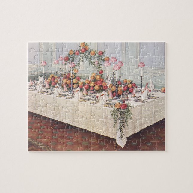 Vintage Wedding Banquet Table Jigsaw Puzzle (Horizontal)