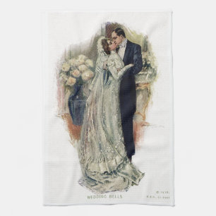 Vintage Wedding Bells Bride And Groom Tea Towel