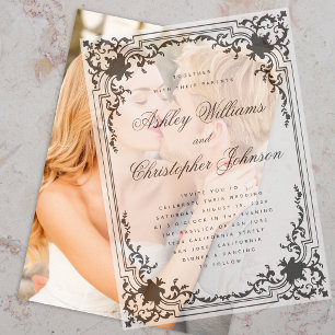 Vintage Wedding Black & White Elegant Calligraphy Vellum Invitations