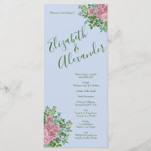 Vintage Wedding Blue Pink Floral Menu