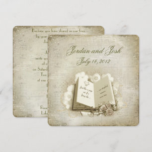 vintage wedding book with bouquet invitation