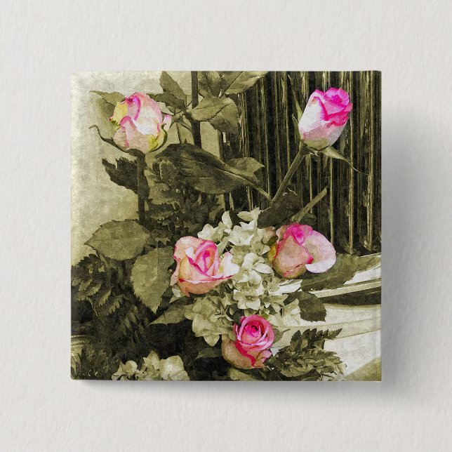 Vintage Wedding Bouquet 15 Cm Square Badge (Front)