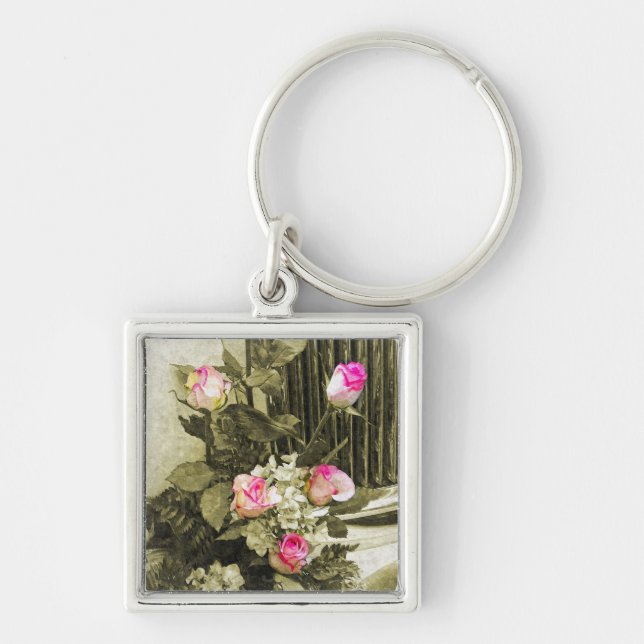 Vintage Wedding Bouquet Key Ring (Front)