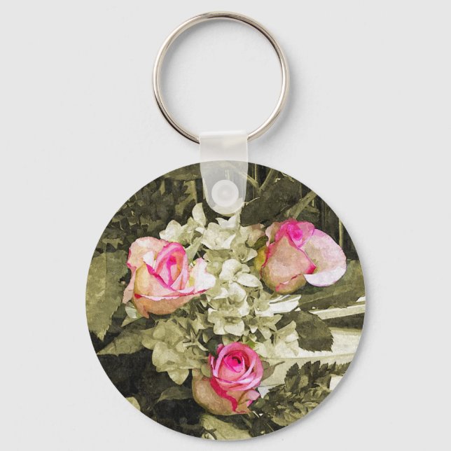 Vintage Wedding Bouquet Key Ring (Front)